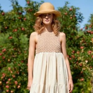 AYNI UKU Sleeveless Crochet Mini Dress in Coral/Pearl/Butter White NWOT